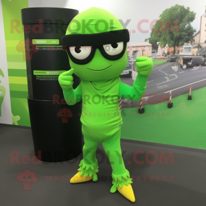 Lime Green Ninja mascot costume character dressed with a Henley Tee and Eyeglasses