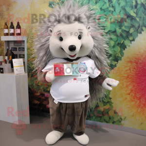 Silver Porcupine mascot costume character dressed with a Blouse and Wallets
