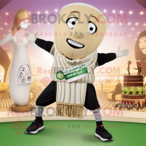 Beige Caesar Salad mascot costume character dressed with a Yoga Pants and Shawl pins