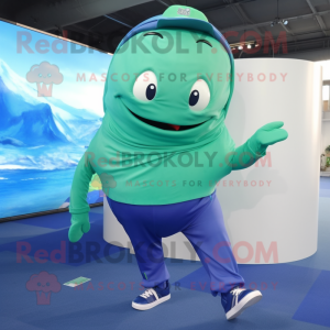 Green Blue Whale mascot costume character dressed with a Joggers and Cufflinks