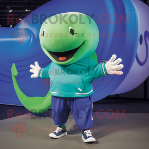 Green Blue Whale mascot costume character dressed with a Joggers and Cufflinks