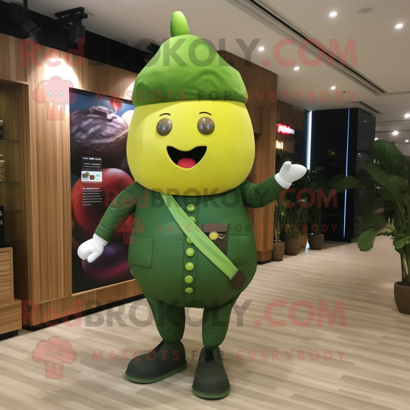Green Mango mascot costume character dressed with a Leggings and