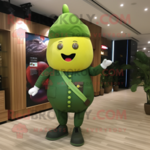 Green Mango mascot costume character dressed with a Leggings and Berets