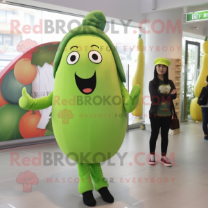 Green Mango mascot costume character dressed with a Leggings and Berets