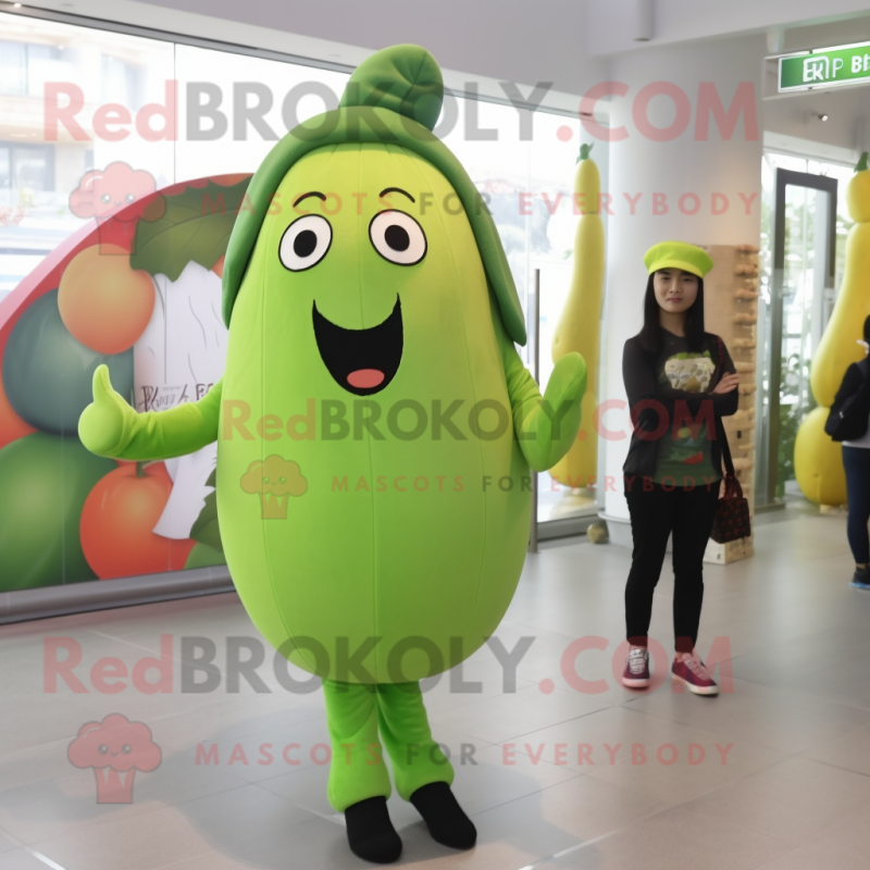 Green Mango mascot costume character dressed with a Leggings and Berets Green Mango mascot costume character dressed with a Leggings and Berets