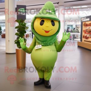 Green Mango mascot costume character dressed with a Leggings and Berets