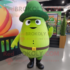 Green Mango mascot costume character dressed with a Leggings and Berets
