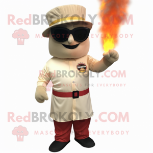 Tan Fire Eater mascot costume character dressed with a Empire Waist Dress and Sunglasses