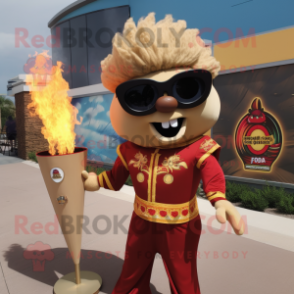 Tan Fire Eater mascot costume character dressed with a Empire Waist Dress and Sunglasses