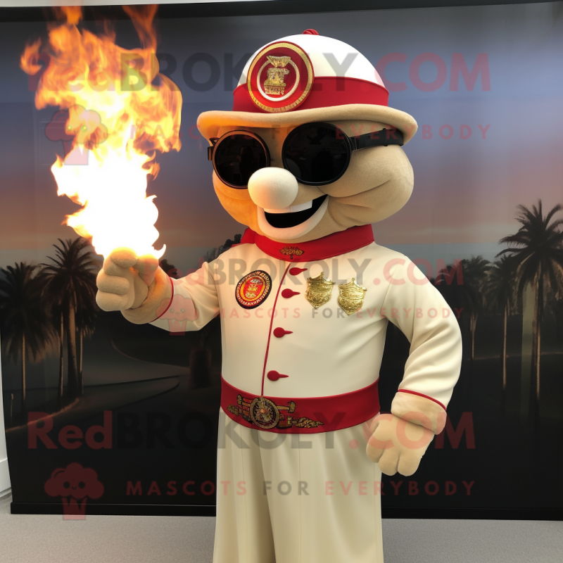 Tan Fire Eater mascot costume character dressed with a Empire Waist Dress and Sunglasses