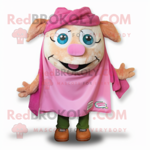 Pink Pulled Pork Sandwich mascot costume character dressed with a Cover-up and Scarf clips