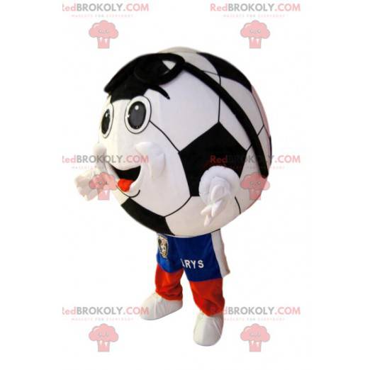 Lächelndes Fußballmaskottchen in blauen Shorts - Redbrokoly.com