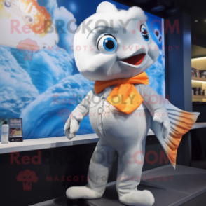 Silver Goldfish mascot costume character dressed with a One-Piece Swimsuit and Suspenders