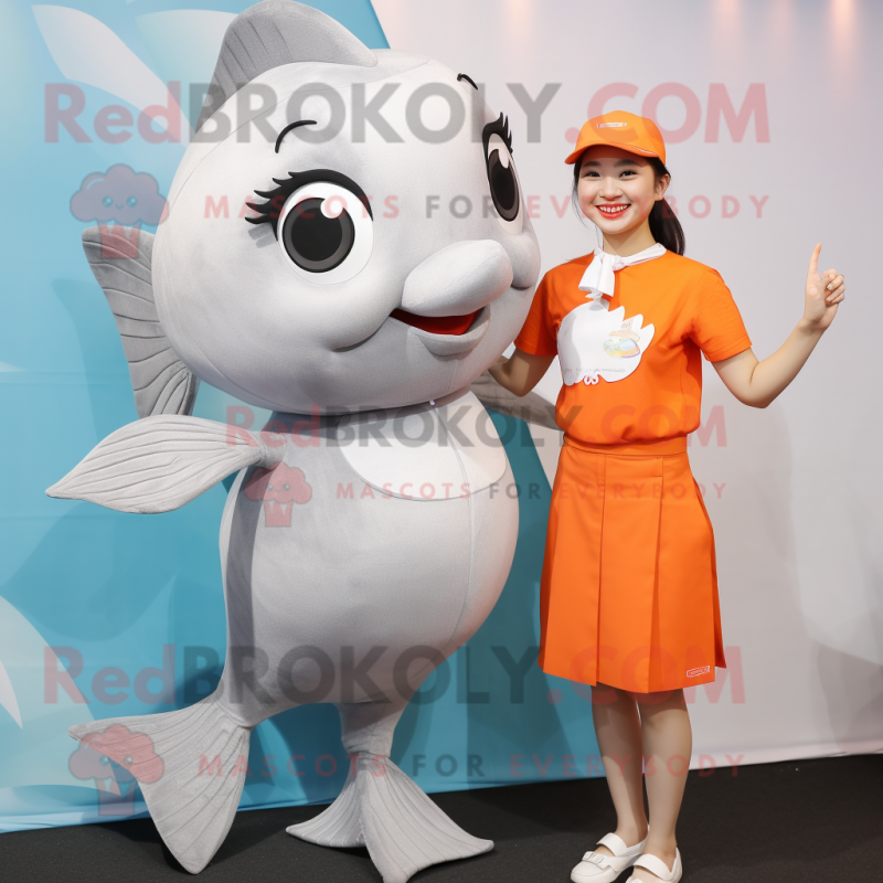 Silver Goldfish mascot costume character dressed with a One-Piece Swimsuit and Suspenders