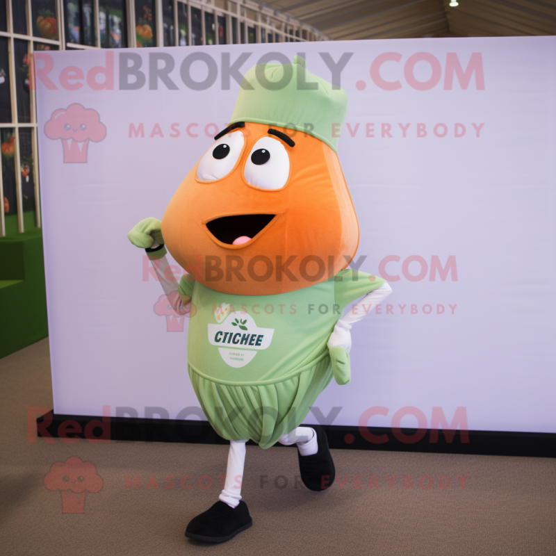Peach Celery mascot costume character dressed with a Running Shorts and Pocket squares Peach Celery mascot costume character dressed with a Running Shorts and Pocket squares