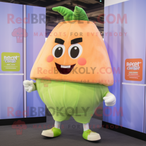 Peach Celery mascot costume character dressed with a Running Shorts and Pocket squares