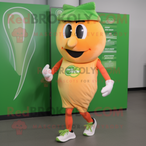 Peach Celery mascot costume character dressed with a Running Shorts and Pocket squares