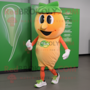 Peach Celery mascot costume character dressed with a Running Shorts and Pocket squares