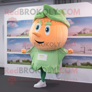 Peach Celery mascot costume character dressed with a Running Shorts and Pocket squares