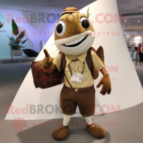 Brown Swordfish mascot costume character dressed with a Trousers and Handbags