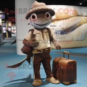 Brown Swordfish mascot costume character dressed with a Trousers and Handbags