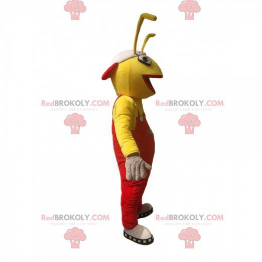 Formica gialla mascotte in tuta rossa. Costume da formica -
