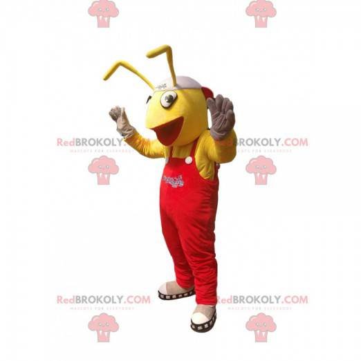 Formica gialla mascotte in tuta rossa. Costume da formica -