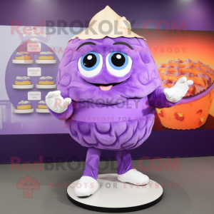 Purple Dim Sum mascot costume character dressed with a Leggings and Shoe clips