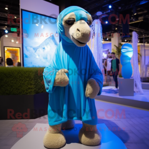 Sky Blue Camel mascot costume character dressed with a Hoodie and Anklets