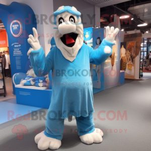 Sky Blue Camel mascot costume character dressed with a Hoodie and Anklets