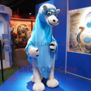 Sky Blue Camel mascot costume character dressed with a Hoodie and Anklets