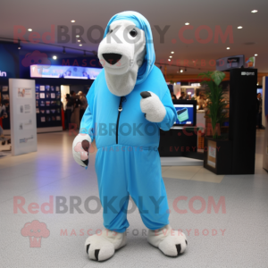 Sky Blue Camel mascot costume character dressed with a Hoodie and Anklets
