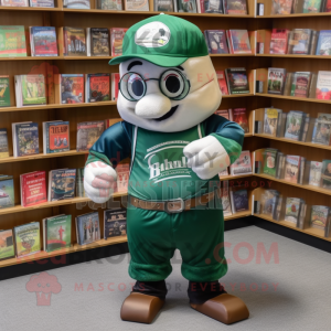 Forest Green American Football Helmet mascot costume character dressed with a Dungarees and Reading glasses