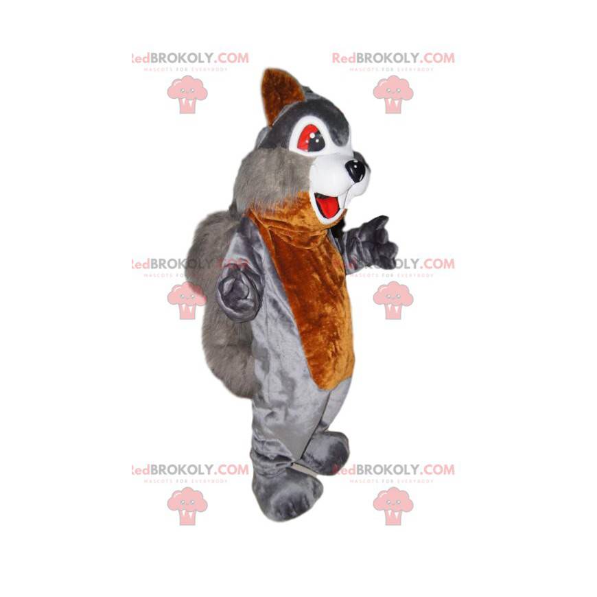 Grå och brun ekorre maskot med röda ögon - Redbrokoly.com