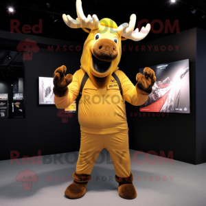 Gold Elk mascot costume character dressed with a Turtleneck and Gloves