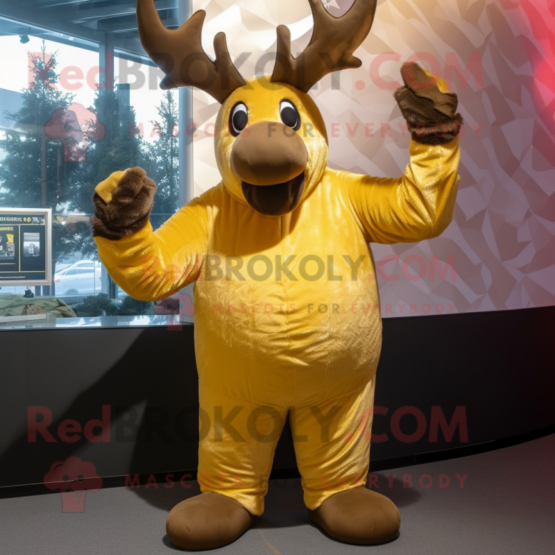 Gold Elk mascot costume character dressed with a Turtleneck and Gloves