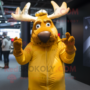 Gold Elk mascot costume character dressed with a Turtleneck and Gloves