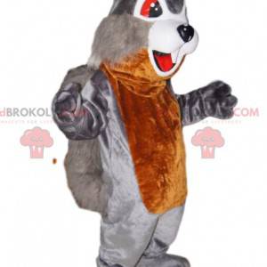 Gray and brown squirrel mascot, with red eyes - Redbrokoly.com