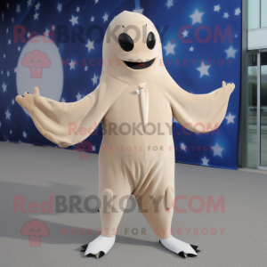 Beige Stingray mascot costume character dressed with a Bodysuit and Mittens