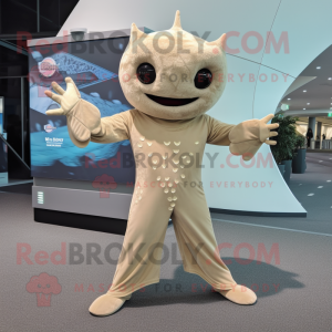 Beige Stingray mascot costume character dressed with a Bodysuit and Mittens