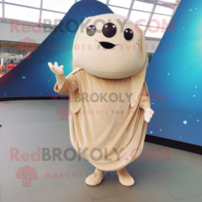 Beige Stingray mascot costume character dressed with a Bodysuit and Mittens
