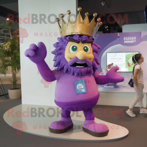Purple King mascot costume character dressed with a Romper and Hair clips