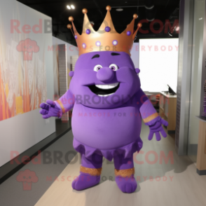 Purple King mascot costume character dressed with a Romper and Hair clips