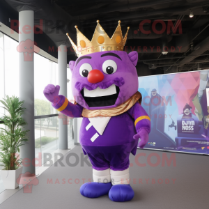 Purple King mascot costume character dressed with a Romper and Hair clips
