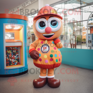 Rust Gumball Machine mascot costume character dressed with a Playsuit and Reading glasses