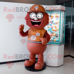 Rust Gumball Machine mascot costume character dressed with a Playsuit and Reading glasses