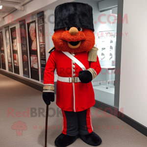 Rust British Royal Guard mascot costume character dressed with a Empire Waist Dress and Shoe laces