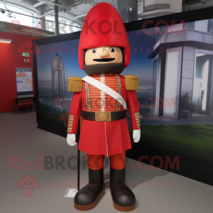 Rust British Royal Guard mascot costume character dressed with a Empire Waist Dress and Shoe laces