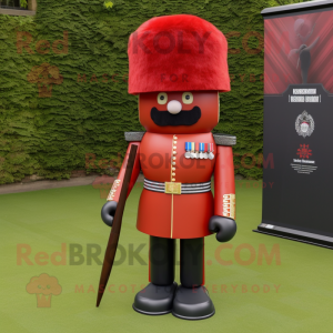 Rust British Royal Guard mascot costume character dressed with a Empire Waist Dress and Shoe laces