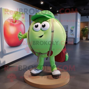 Green Tomato mascot costume character dressed with a Poplin Shirt and Backpacks